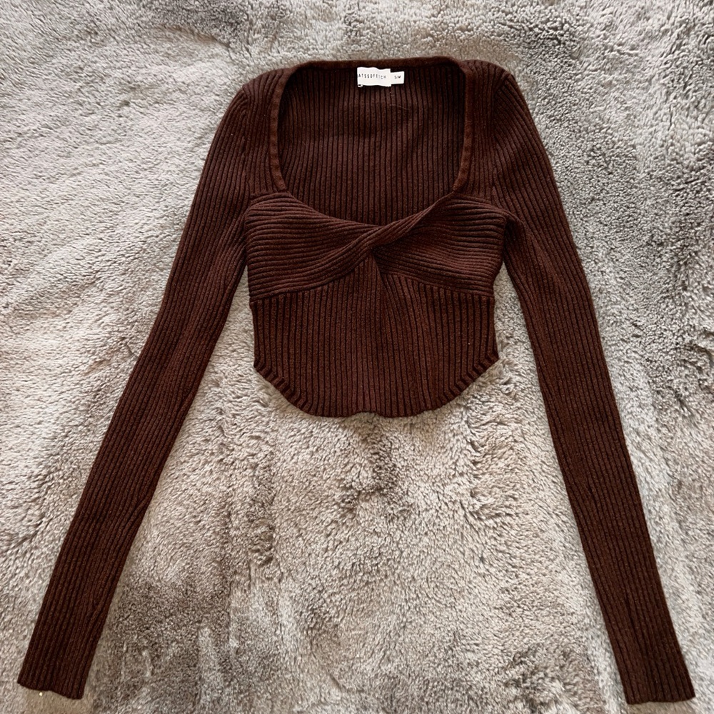 Brown Ribbed Long Sleeve Top